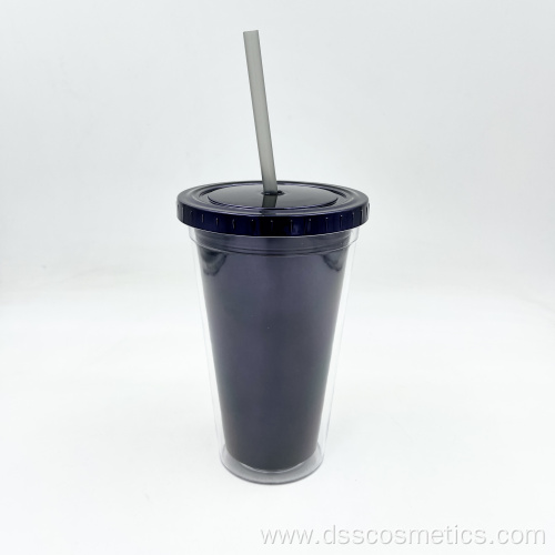 Eco Friendly BPA Free Tumbler 16oz 500ml UV coating Plastic double wall tumbler with straw